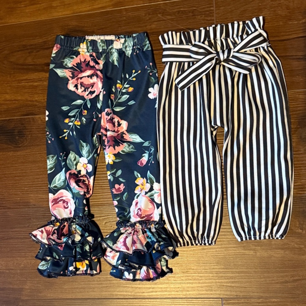 Floral and Striped Kids Bottoms Set
